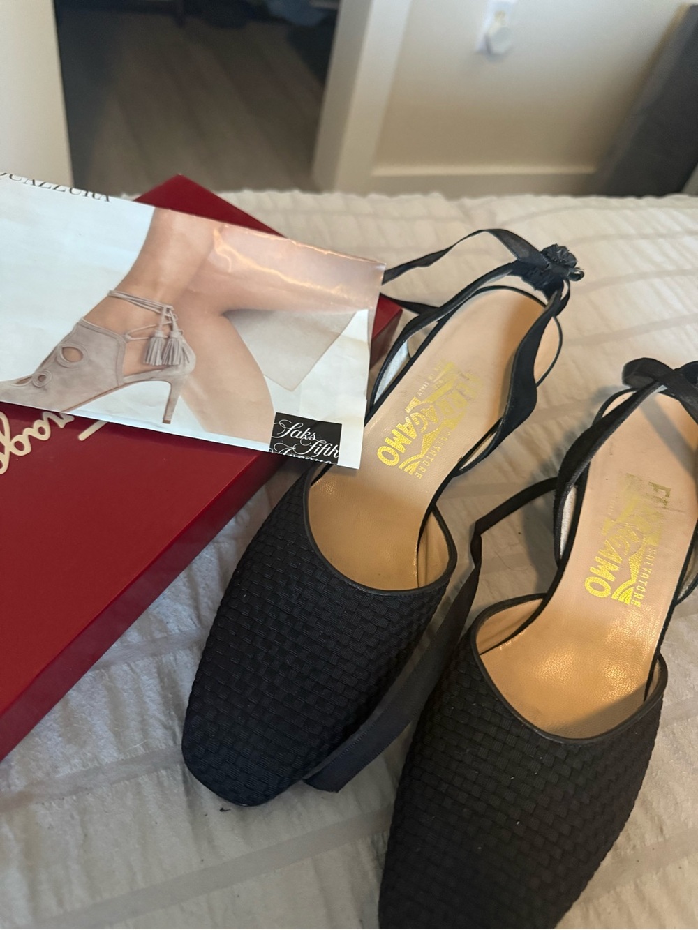 Salvatore Ferragamo Black Woven Slingback Mules
